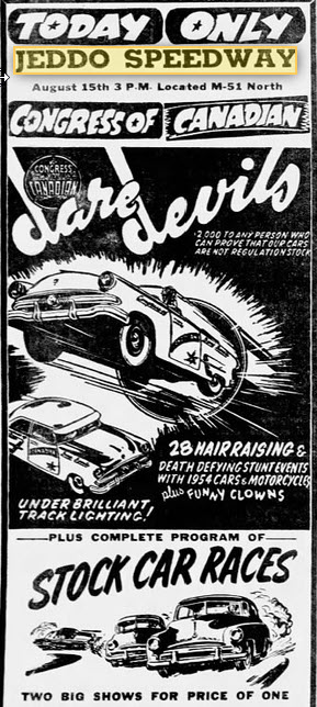 Jeddo Speedway - Aug 15 1954 Ad